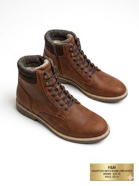 H&M Men’s Warm-Lined Boots - Brown - Size 10 NOS